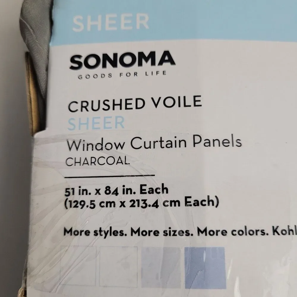 NEW Sonoma Crushed voile sheer window curtain 2 panels 51x84inch Charcoal Color